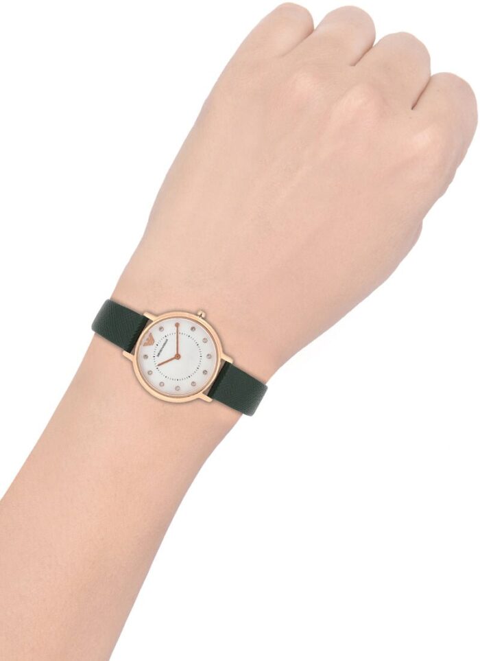 Emporio Armani Mother of Pearl Dial Green Leather Strap Watch For Women - AR11150 - Image 3